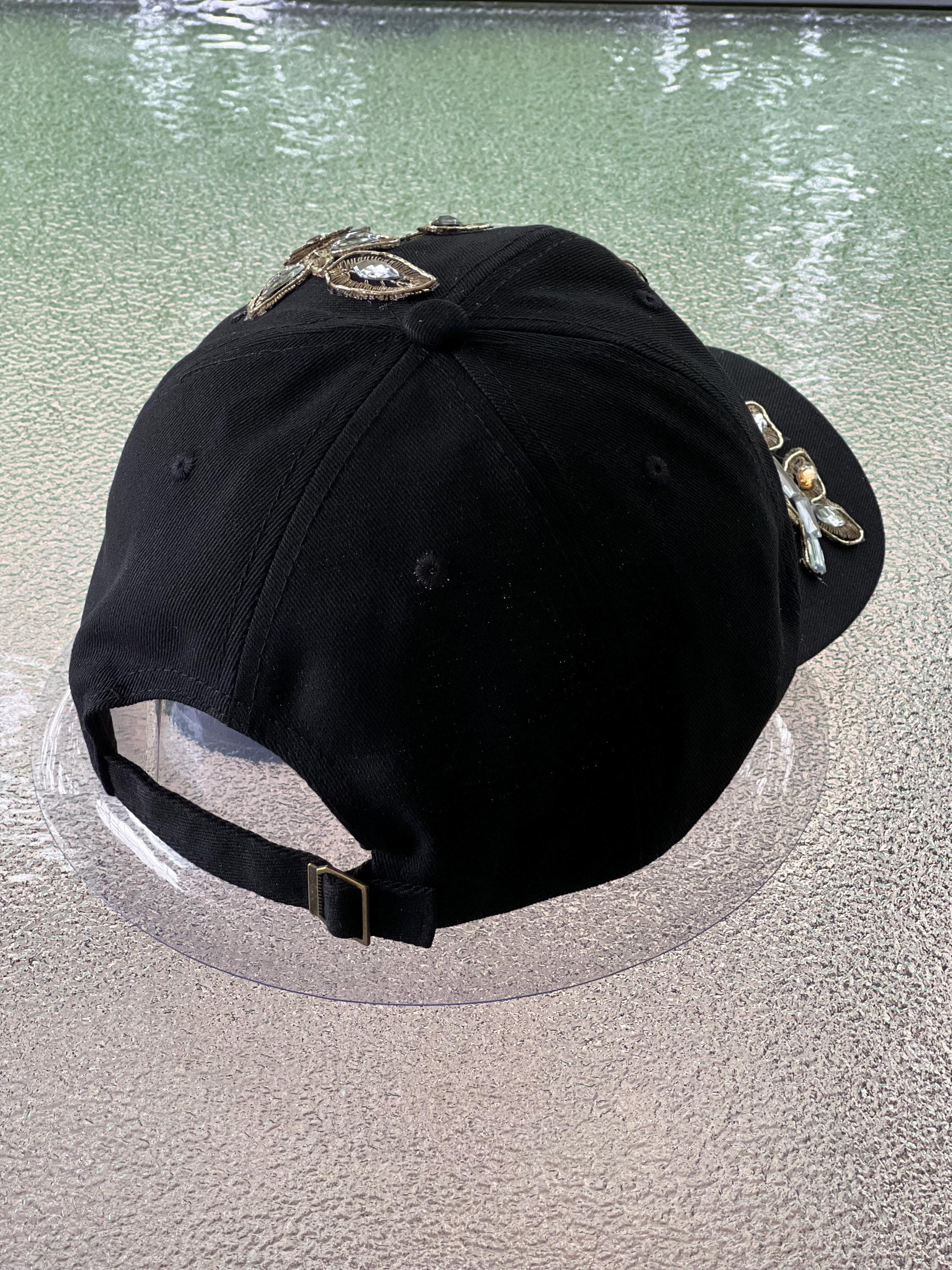 Embellished Denim Cap Jeweled Floral Appliqué Boutique Hat NEW*Studded Fleur De Lis Denim Cap – Vogue Bling Shop main image 3