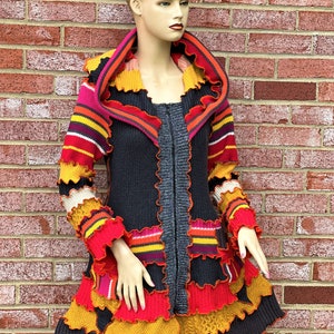 L Fall Sweater Upcycled Patchwork Jacket Hoodie Katwise - Etsy