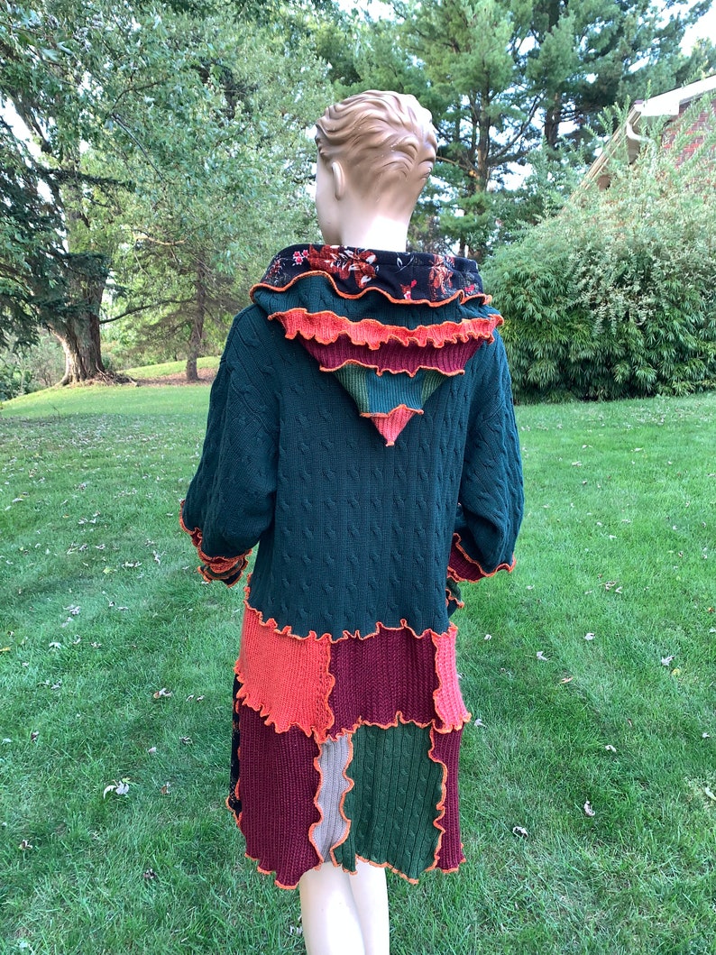 Aesthetic Upcycled Festival Jacket Handmade by DbN XL Patchwork Hooded Sweater Coat Plus Size Clothing Wool-Free Sweater Jacket
