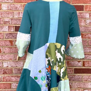 M / L Cactus Tunika Kleid Baumwolle Upcycled Patchwork, Boho funky Tshirt Patchwork Kleid, Einzigartige Kleidung für Frauen Bild 8