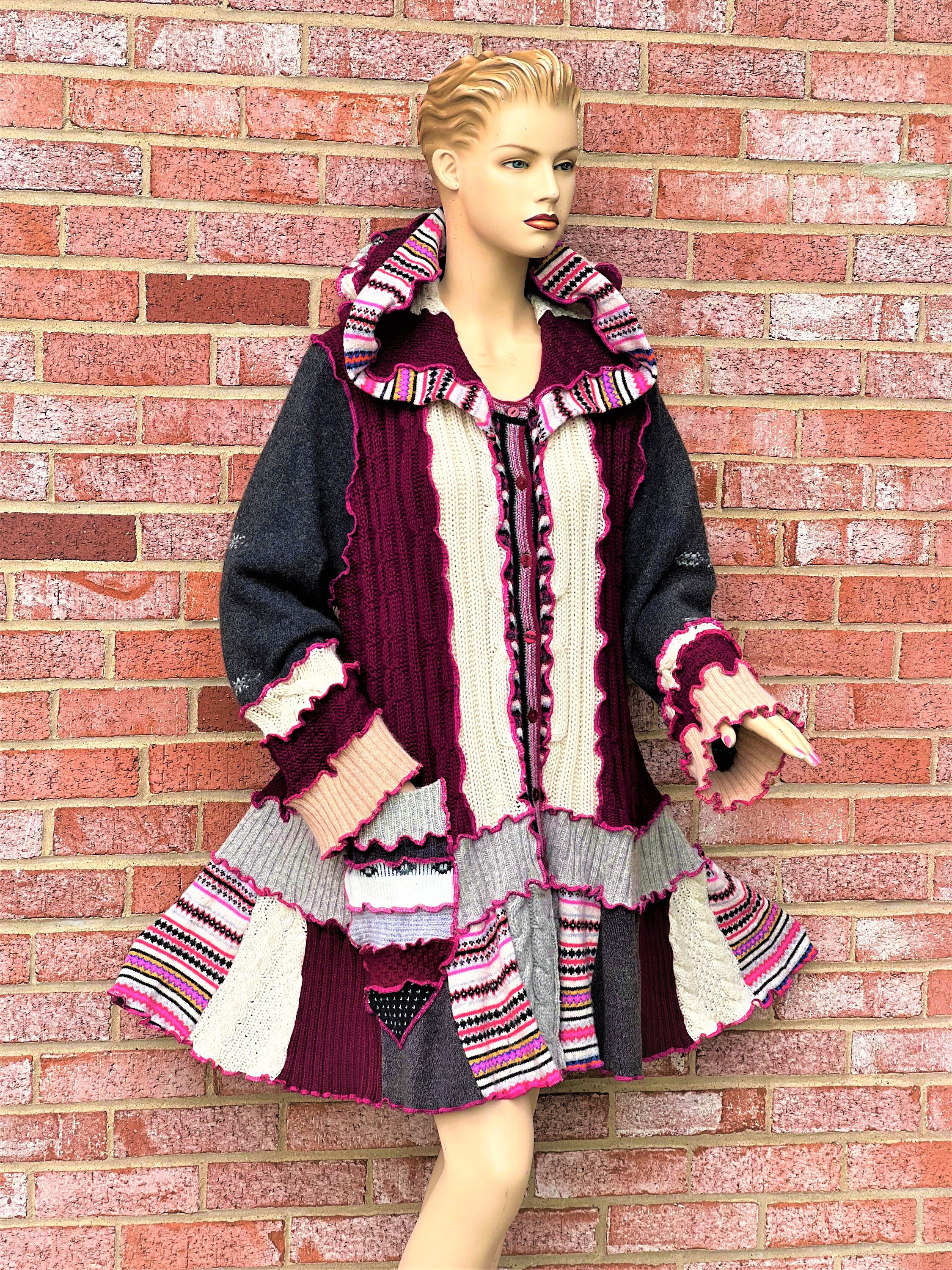 3X-4X Winter Coat Wool Patchwork 