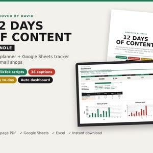 Social Media Content Planner Bundle, Google Sheets Tracker + PDF, 12 Day Campaign, Captions & TikTok Scripts, Etsy Seller Content Calendar
