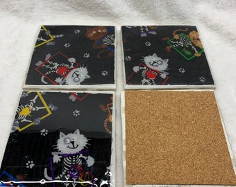 Coasters - Tile - Skeleton Cats