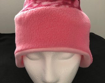 Fleece Earflap Beanie - Warm -  Pink Tye Dye