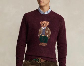 Suéter Polo Ralph Lauren Bear Knit, pulôver clássico de gola redonda, malha de inverno estilo preppy