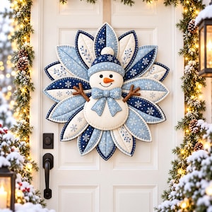 Snowman Wreath Sewing Pattern PDF, Quilted Christmas Door Hanger, Patchwork Fabric Wreath, Winter Wall Hanging, Home Decor