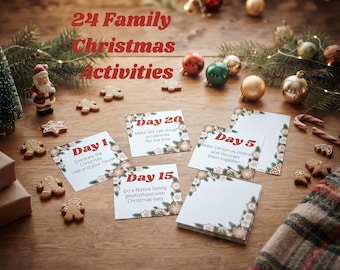 24 days of Family Holiday Activities, Printable Christmas Advent Calendar Cards, Kids Christmas Countdown