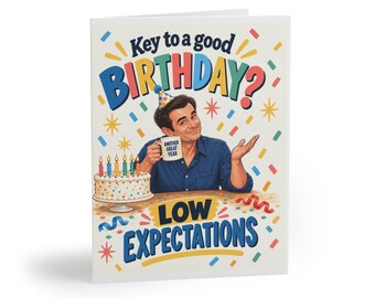 Modern Family - Tarjeta de cumpleaños inspirada en Phil Dunphy - ¿La clave para un buen cumpleaños? Tarjetas de bajas expectativas / Tarjeta de cumpleaños retro divertida