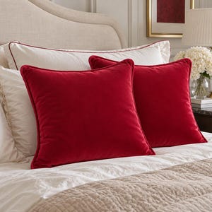 Luxury Velvet Pillow | Rich Raspberry Cushion with Matching Piping | Decorative Accent Pillow | Filling available