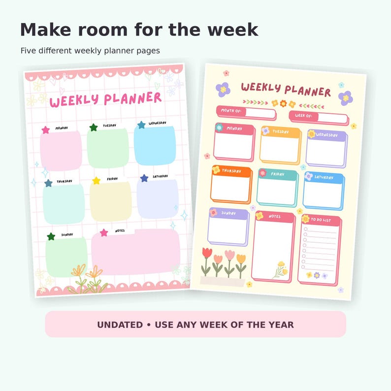 Printable Daily & Weekly Planner Bundle | 15 A4 Pages | Pastel PDF ...