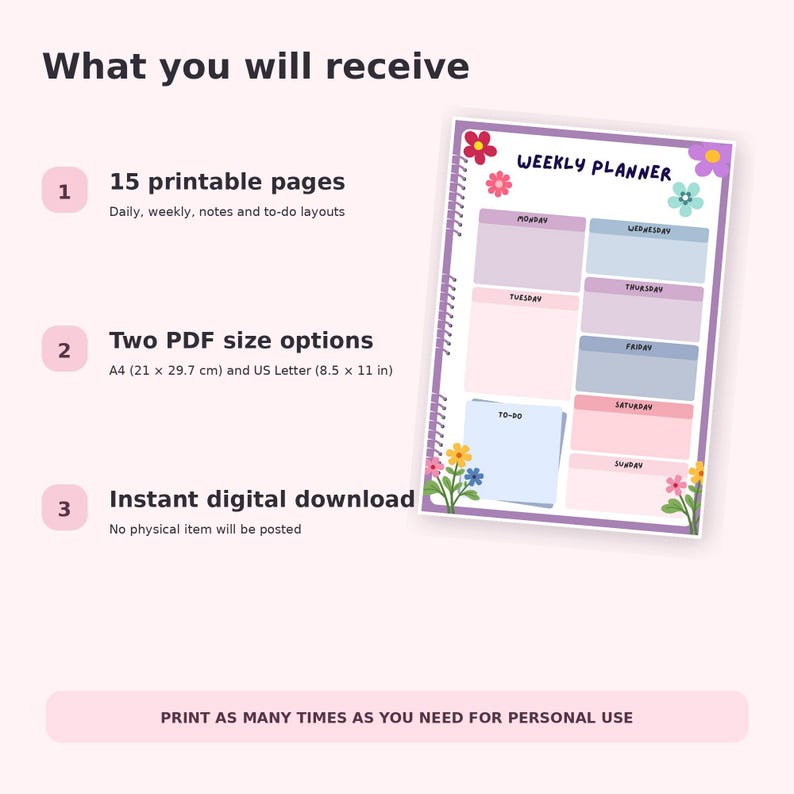 Printable Daily & Weekly Planner Bundle | 15 A4 Pages | Pastel PDF ...