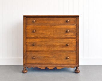 Vintage Wood Chest of Drawers | Rustic 4 Drawer Dresser | Farmhouse Bedroom Storage | Solid Wood Dresser | Cottage Furniture