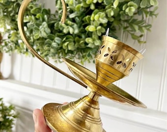 Vintage Midcentury Brass Candlestick Holder with Handle