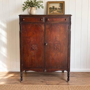 Vintage Wood Wardrobe Cabinet Dresser | Bedroom Storage