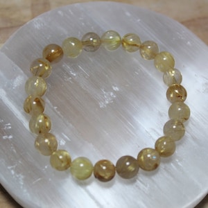 Golden Rutilated Quartz, Stretch Bracelet, 8mm Beads, Natural Rutilated Quartz, Golden Rutile Bracelet, Gorgeous High Grade