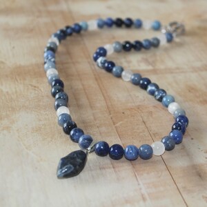 Sodalite, Blue Aventurine, Selenite and Crystal Quartz Gemstone Necklace, 20&quot; Long, Toggle Closure, Beautiful Blue Gemstones