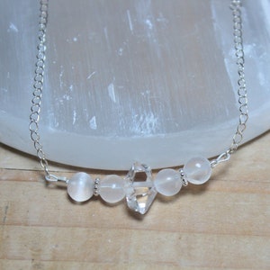 Herkimer Diamond & Selenite Pendant Necklace, .925 Sterling Silver Grade AA Natural Herkimer Diamonds Herkimer N.Y. Double-Terminated Quartz