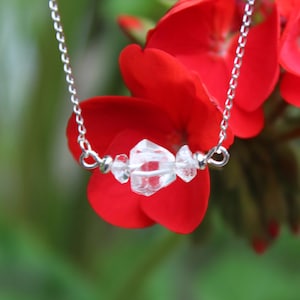 Colar com pingente de diamante Herkimer e prata esterlina 925 grau A Natural Herkimer Diamonds Herkimer NY Quartzo com terminação dupla