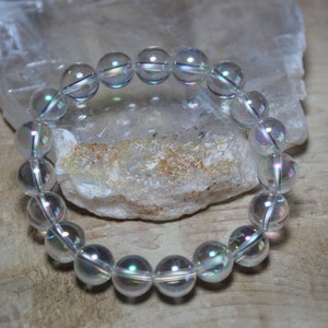 Angel Aura Quartz Bracelet, Flame Aura, Opal Aura, Custom Size Bracelet, 10mm, Pure Magic and Joy, Balance Chakra, Peace, Happiness