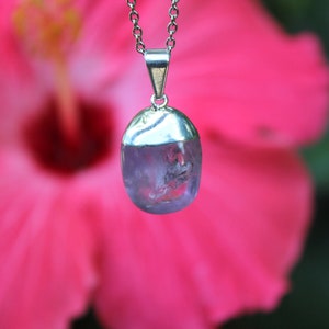 Amethyst Pendant Necklace, Purple Gemstone 24" Antique Cable Chain, Calming, Balancing Mood, Relieves Stress and Peace