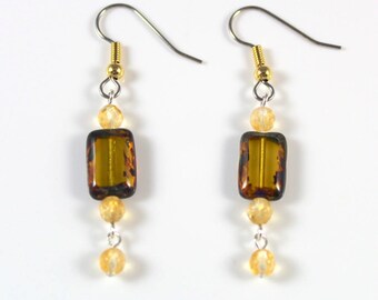 Citrine and Window Glass Earrings Stainless Steel Earwire Faceted Citrine Hang 2 Inches Long November Gemstone