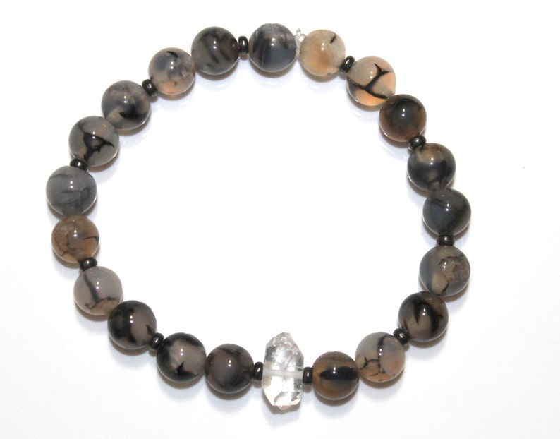 Herkimer N.Y Creative Visualization Memory Natural Herkimer Diamonds Dragon Agate and Herkimer Diamond Natural Bracelet Grade A