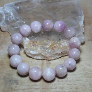Kunzite Bracelet 12mm Beads, Lilac Pink Gorgeous Stones, Gemstone Stretch Bracelet 6.75&quot;, Crystal Healing, Spiritual stone, High Vibration