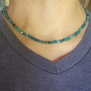 Chrysocolla Necklace AAA Grade with Accent of Malachite, Sterling Silver, 17" Plus in Length