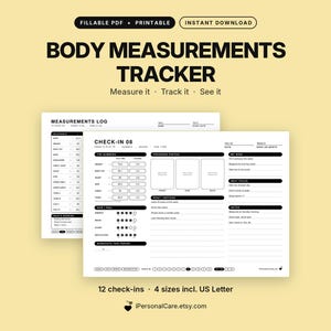 Body Measurements Tracker Printable, Fillable PDF Weight Loss Progress Tracker, Before After Photos, A4 A5 US Letter Half Letter