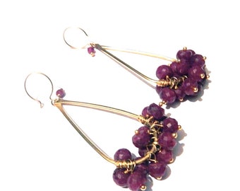 Stunning Artisan Made Genuine Ruby Briolette Cluster Dangle Earrings MUST SEE