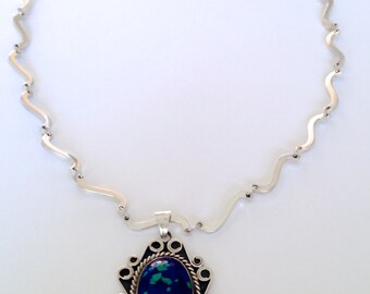 Vintage Sterling Silver and Azurite Necklace