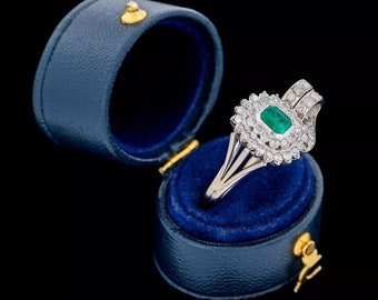 Stunning and Unique Antique Retro Art Deco 14k WG Emerald & Diamond Cocktail Ring MUST SEE!