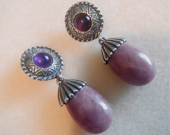 Beautiful Relios Southwest Sterling Silver Amethyst & Rhodochrosite Earrings