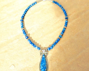 Navajo Sterling Silver & Denim Lapis Lazuli Kokopelli Necklace