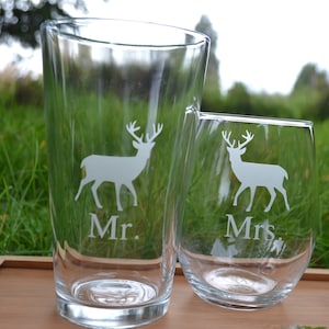 Pint Glasses, Wine Glasses, Mr. and Mrs. Glasses, Glasses, Deer Glassware Set, Deer Pint Glass, Deer Wine Glass, Deer, Stemless Wine Glass