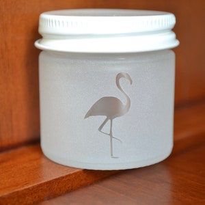 Glass Jar, Sand Etched Glass Jar, Little Glass Jar, Jars, Tiny Glass Jar, Mini Jar, Mini Glass Jar, Stash Jar, Spice Jar, Flamingo Glass Jar