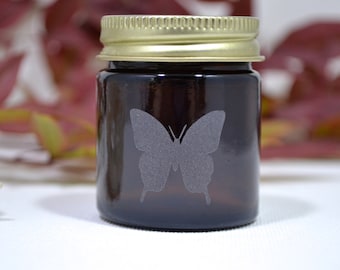 Glass Jar, Sand Etched Glass Jar, Mini Jar, Mini Glass Jar, Butterfly, Jar with a Butterfly, Stash Jar, Spice Jar, Amber Glass Jar