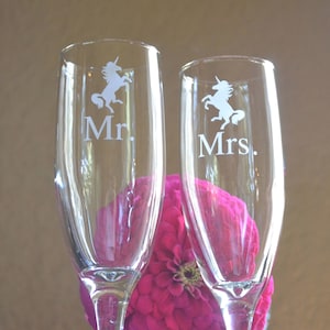 Champagne Glasses, Mr. and Mrs. Champagne Glasses, Mr. Mrs. Wedding Glasses, Unicorn Champagne Flute, Champagne Glass, Wine Glass, Wedding
