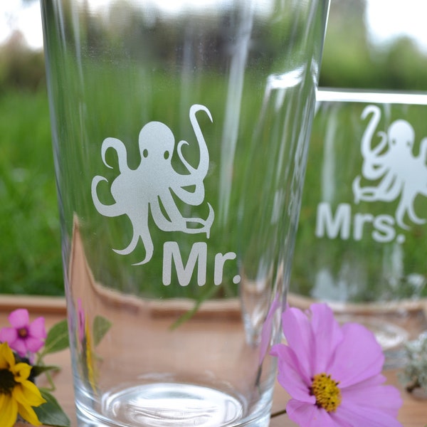 Pint Glasses, Wine Glasses, Mr. and Mrs. Glasses, Glasses, Octopus Glassware Set, Octopus Pint Glass, Wine Glass, Deer, Stemless Wine Glass