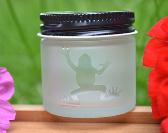 Glass Jar, Sand Etch Glass Jar, Mini Jar, Mini Glass Jar, Frog Jar, Stash Jar, Spice Jar, Frosted Glass Jar, Frogs, Matte Finish Jar