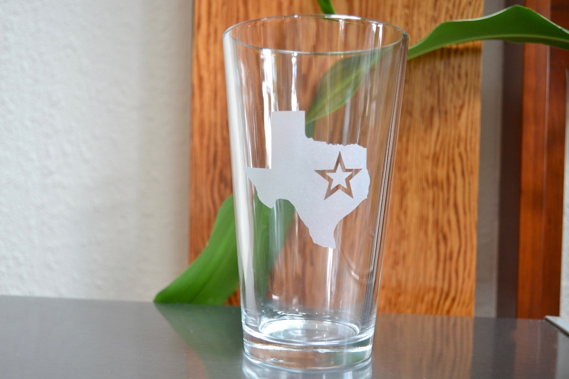 Pint Glasses Drinking Glass Texas Pint Glass Texas Etched Etsy