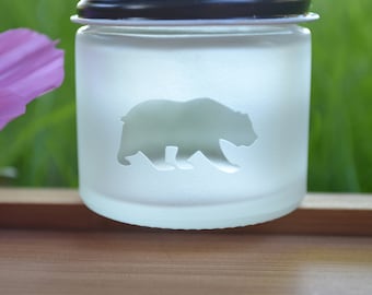 Glass Jar, Sand Etch Glass Jar, Mini Jar, Mini Glass Jar, Bear Jar, Stash Jar, Spice Jar, Bear Glass Jar, Bear, Matte Finish Jar