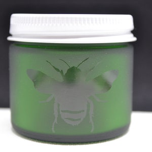 Glass Jar, Bee Jar, Green Bee Jar, Small Glass Jar, Stash Jar, Sand Etch Jar, Jar, Little Glass Jars, Green Jar, Little Jar, Green Glass Jar