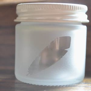 Small Glass Jar, Jar, Small Jar, Sand Etched Glass Jar, Mini Jar, Mini Glass Jar, Feather Jar, Jar, Stash Jar, Spice Jar, Frosted Glass Jar