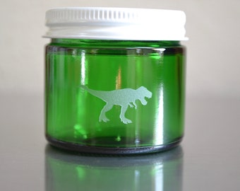 Glass Jar, Small Glass Jar, Stash Jar, Sand Etch Jar, Jar, Little Glass Jar, Green Jar, Little Jar, Green Glass Jar, T Rex Glass Jar, T Rex