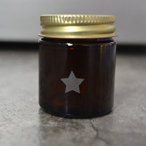 Glass Jar, Sand Etched Glass Jar, Mini Jar, Mini Glass Jar, Star Jar, Jar with a Star, Stash Jar, Spice Jar, Amber Glass Jar