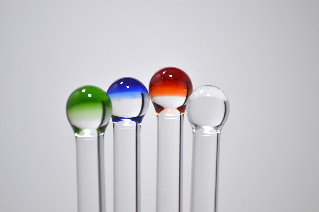 Swizzle Sticks, Green, Red, Blue, Clear Swizzle Stirs, Glass Swizzle