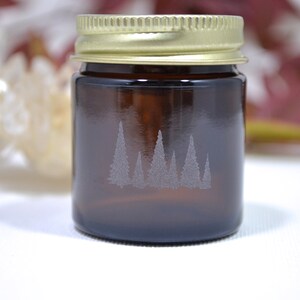 Glass Jar, Sand Etched Glass Jar, Mini Jar, Mini Glass Jar, Trees , Jar with Trees, Stash Jar, Spice Jar, Amber Glass Jar