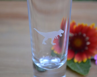 Shot Glass, Dinosaur Shot Glass, Sand Etched Shot Glass, Dinosaur Party Favor, Frosted Glass, Etched Glass, T Rex Glass