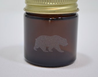 Glass Jar, Sand Etched Glass Jar, Mini Jar, Mini Glass Jar, Bear Jar, Jar with a Bear, Stash Jar, Spice Jar, Amber Glass Jar